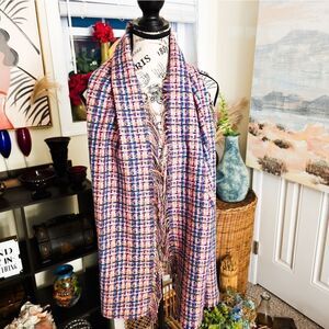 New V. Frass Plaid Magenta Blend Cashmink Fringe Scarf.